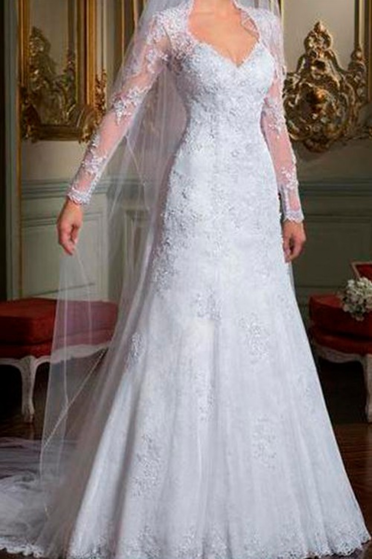 Vestido de Noiva Casamento Estilo Princesa Super Luxo com Cauda Longa  Rendado Vestido de Noiva Princesa Rendado Manga Longa (38, BRANCO)