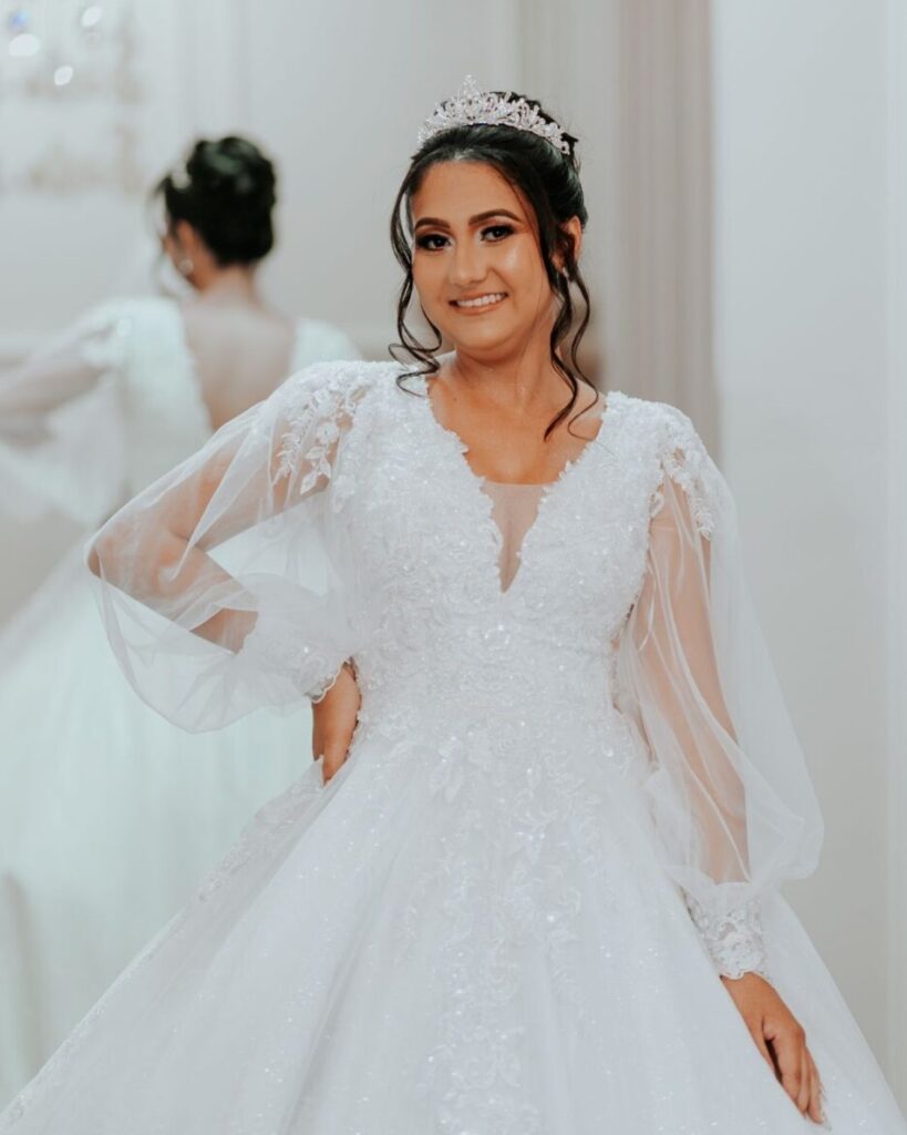Vestido de noiva manga longa bufante
