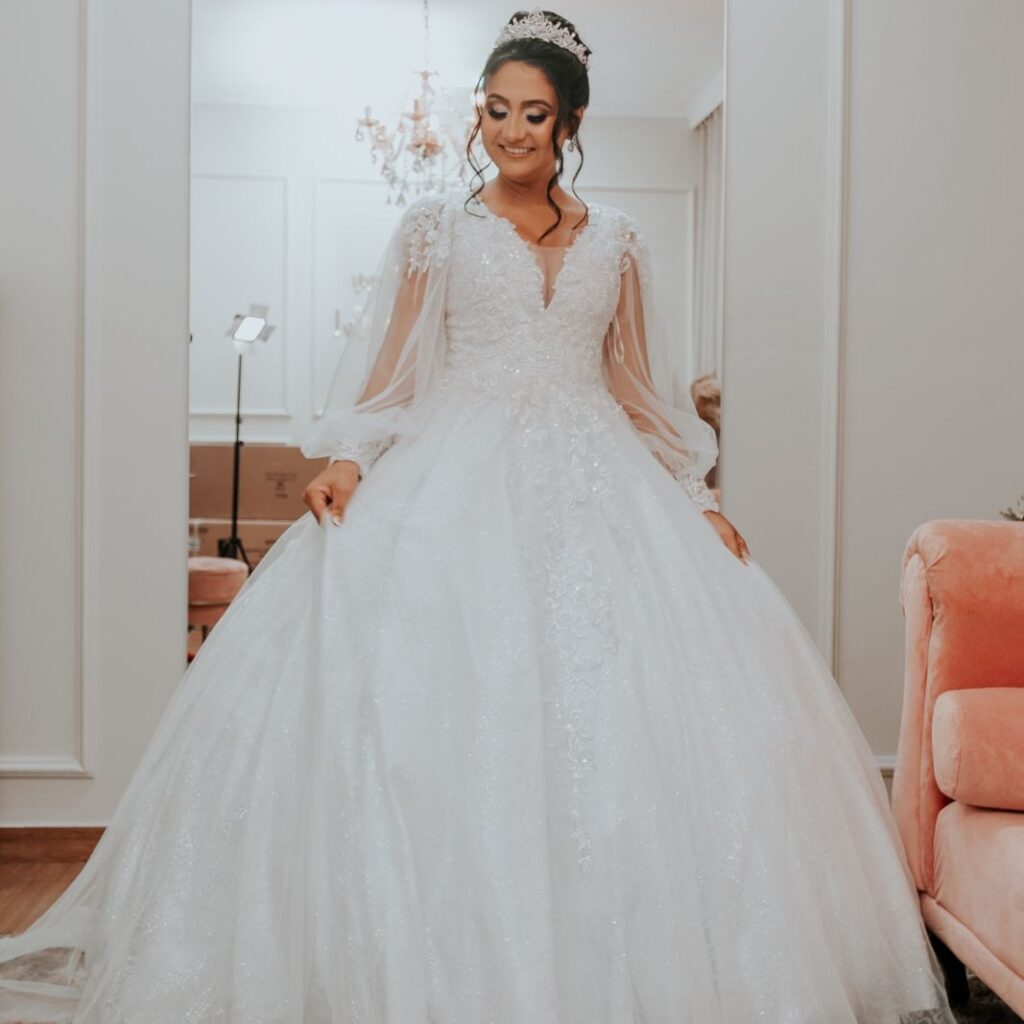Vestido de noiva manga longa bufante